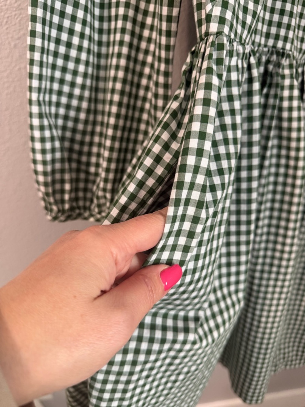 Sandy Liang Gingham Peter Pan Collar Dress with Cut-Out Green White Size 4 - Picture 6 of 16
